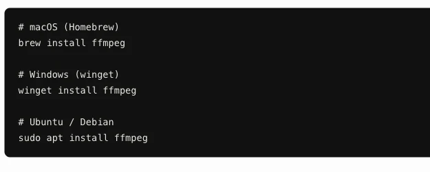 ffmpegのインストールコマンドを載せたダウンロード解説ページ